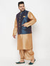 Plus Men's Blue Zari Weaved Nehru Jacket With Kurta Dhoti Set