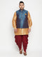 Men's Plus Size Blue Zari Weaved Nehru Jacket With Curved Kurta Dhoti Set