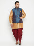 Men's Plus Size Blue Zari Weaved Nehru Jacket With Curved Kurta Dhoti Set