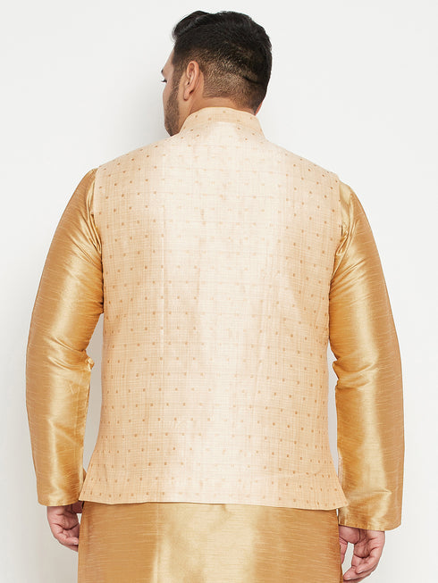 Men's Plus Size Gold Zari Weaved Nehru Jacket