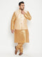 Men's Plus Size Gold Zari Weaved Nehru Jacket With Kurta Pyjama Set