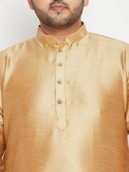 Men's Plus Size Gold Zari Weaved Nehru Jacket With Kurta Pyjama Set