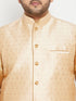 Men's Plus Size Gold Zari Weaved Nehru Jacket With Kurta Pyjama Set