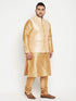 Men's Plus Size Gold Zari Weaved Nehru Jacket With Kurta Pyjama Set