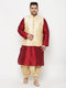 Plus Men's Gold Zari Weaved Nehru Jacket With Kurta Dhoti Set