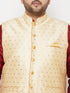 Plus Men's Gold Zari Weaved Nehru Jacket With Kurta Dhoti Set
