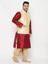 Plus Men's Gold Zari Weaved Nehru Jacket With Kurta Dhoti Set