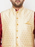 Plus Men's Gold Zari Weaved Nehru Jacket With Kurta Dhoti Set