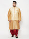 Plus Men's Gold Zari Weaved Nehru Jacket With Kurta Dhoti Set