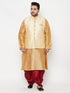 Plus Men's Gold Zari Weaved Nehru Jacket With Kurta Dhoti Set