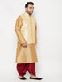 Plus Men's Gold Zari Weaved Nehru Jacket With Kurta Dhoti Set