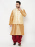 Plus Men's Gold Zari Weaved Nehru Jacket With Kurta Dhoti Set
