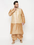 Plus Men's Gold Zari Weaved Nehru Jacket With Kurta Dhoti Set