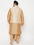 Plus Men's Gold Zari Weaved Nehru Jacket With Kurta Dhoti Set
