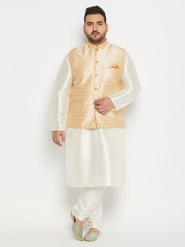 Plus Size Men's Gold Zari Weaved Kurta Pant Set