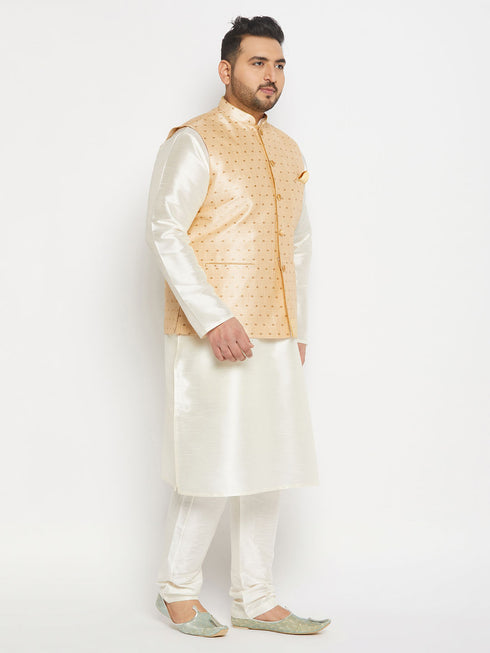 Plus Size Men's Gold Zari Weaved Kurta Pant Set