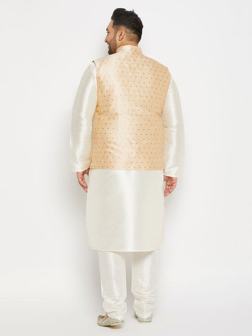 Plus Size Men's Gold Zari Weaved Kurta Pant Set