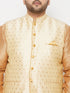 Men's Plus Size Gold Zari Weaved Nehru Jacket With Curved Kurta Dhoti Set