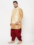 Men's Plus Size Gold Zari Weaved Nehru Jacket With Curved Kurta Dhoti Set