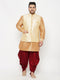 Men's Plus Size Gold Zari Weaved Nehru Jacket With Curved Kurta Dhoti Set