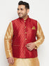 Men's Plus Size Maroon Zari Weaved Nehru Jacket
