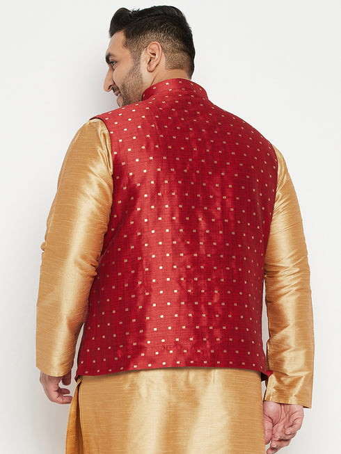 Men's Plus Size Maroon Zari Weaved Nehru Jacket