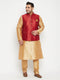 Men's Plus Size Maroon Zari Weaved Nehru Jacket With Kurta Pyjama Set