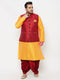 Plus Men's Maroon Zari Weaved Nehru Jacket With Kurta Dhoti Set