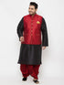 Plus Men's Maroon Zari Weaved Nehru Jacket With Kurta Dhoti Set