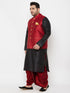 Plus Men's Maroon Zari Weaved Nehru Jacket With Kurta Dhoti Set