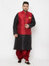 Plus Men's Maroon Zari Weaved Nehru Jacket With Kurta Dhoti Set