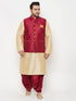 Plus Men's Maroon Zari Weaved Nehru Jacket With Kurta Dhoti Set