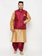 Plus Men's Maroon Zari Weaved Nehru Jacket With Kurta Dhoti Set