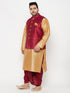 Plus Men's Maroon Zari Weaved Nehru Jacket With Kurta Dhoti Set