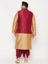 Plus Men's Maroon Zari Weaved Nehru Jacket With Kurta Dhoti Set