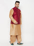 Plus Men's Maroon Zari Weaved Nehru Jacket With Kurta Dhoti Set
