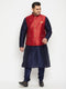 Men's Plus Size Maroon Zari Weaved Nehru Jacket With Kurta Pyjama Set