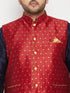 Men's Plus Size Maroon Zari Weaved Nehru Jacket With Kurta Pyjama Set