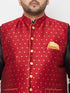 Men's Plus Size Gold Zari Weaved Nehru Jacket With Curved Kurta Dhoti Set