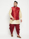 Men's Plus Size Gold Zari Weaved Nehru Jacket With Curved Kurta Dhoti Set