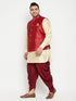 Men's Plus Size Gold Zari Weaved Nehru Jacket With Curved Kurta Dhoti Set