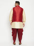 Men's Plus Size Gold Zari Weaved Nehru Jacket With Curved Kurta Dhoti Set