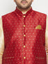 Men's Plus Size Gold Zari Weaved Nehru Jacket With Curved Kurta Dhoti Set