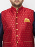 Men's Plus Size Gold Zari Weaved Nehru Jacket With Curved Kurta Dhoti Set