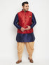 Men's Plus Size Maroon Zari Weaved Nehru Jacket With Curved Kurta Dhoti Set