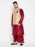 Men's Plus Size Rose Gold Brocade Silk Blend Jacket And Maroon Kurta With Pleated Dhoti Set