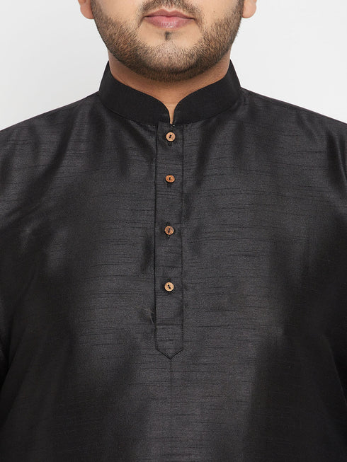 Men's Plus Size Rose Gold And Black Silk Blend Jacket Kurta Dhoti Pant Set