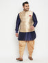 Men's Plus Size Rose Gold And Navy Blue Silk Blend Jacket Kurta Dhoti Pant Set