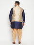 Men's Plus Size Rose Gold And Navy Blue Silk Blend Jacket Kurta Dhoti Pant Set
