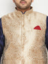 Men's Plus Size Rose Gold And Navy Blue Silk Blend Jacket Kurta Dhoti Pant Set